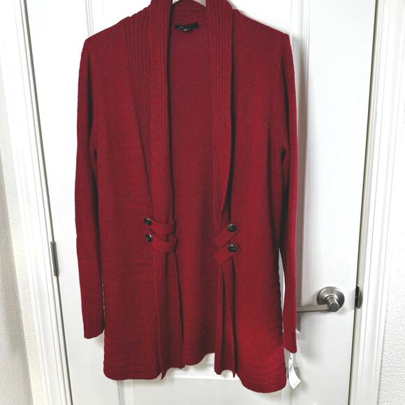 NWT AB Studio Red Open Front Cardigan Mid Length Shawl Color Women’s XL Sparkly - Picture 1 of 9